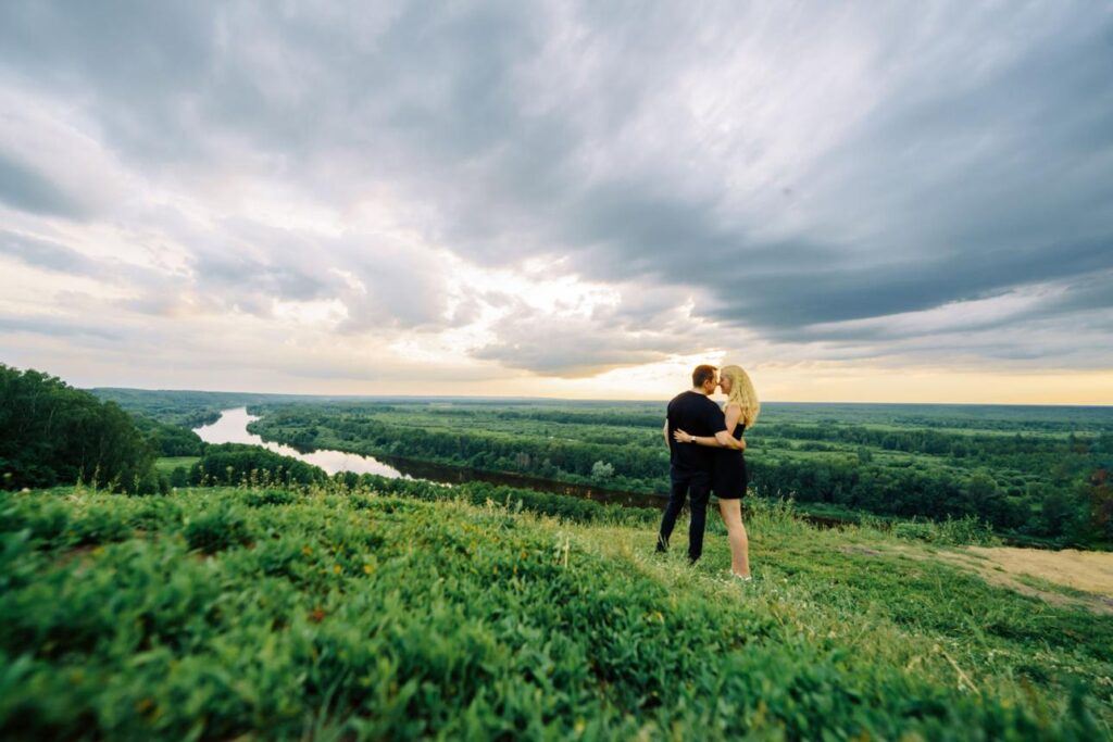 Couples retreat near Stockholm with couple connecting in peaceful natural setting